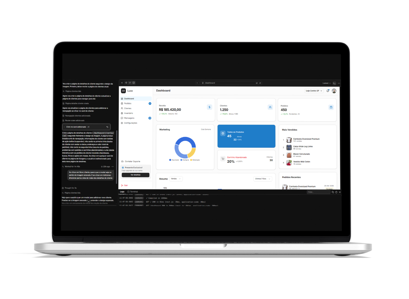 Protótipo do dashboard no notebook